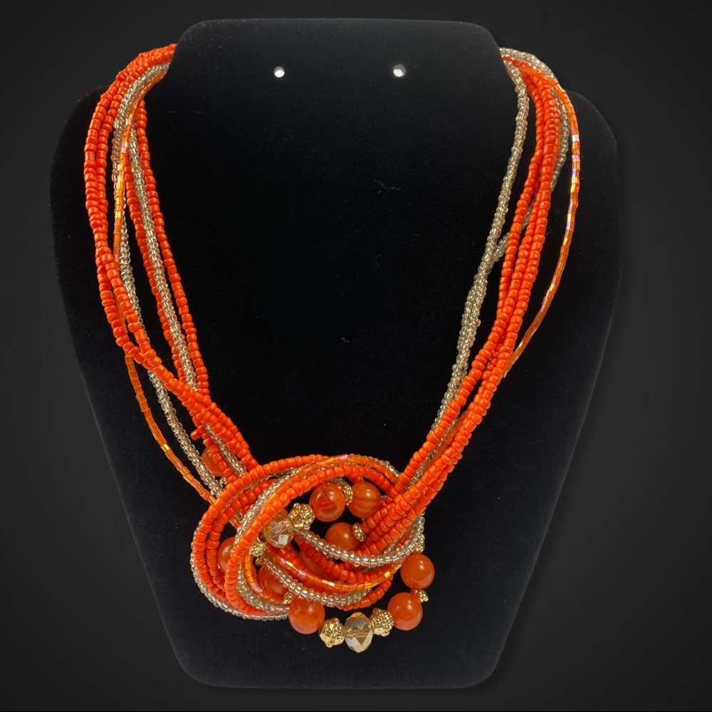 7/ $35 Fashion Orange Beaded MultiLayer Necklace